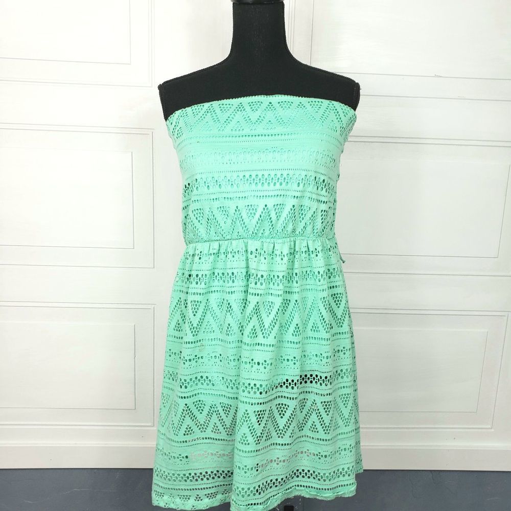 No Boundaries Mint Green Strapless Crochet Tunic Dress